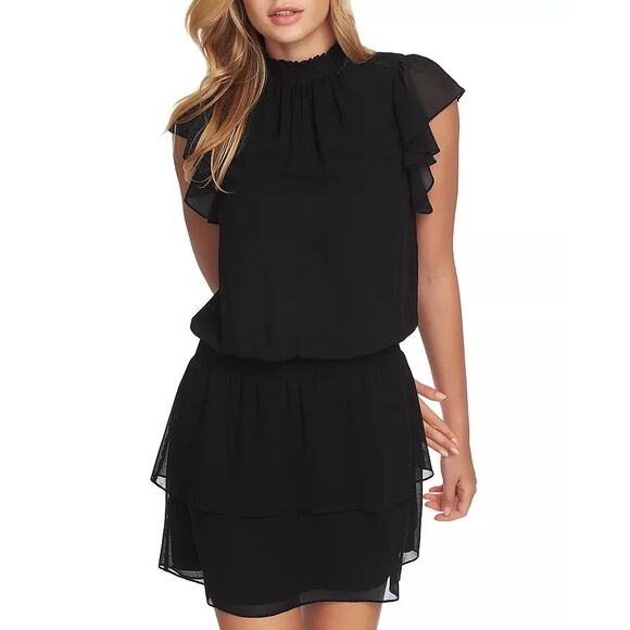 1. State Plus Size Dress 2X Womens Little Black Dressy Flutter Mini Chiffon Boho - Picture 1 of 5